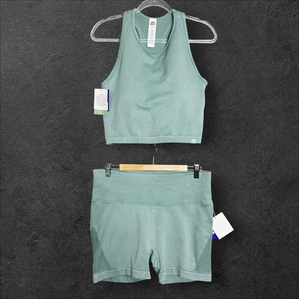 Joy Lab Green Sports Bra Crop Tank Top Bike Shorts 2 Piece Set Lot Size XXL